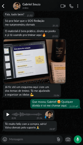 Print enviado: conversa de Gabriel Souza sobre o SOS Redação