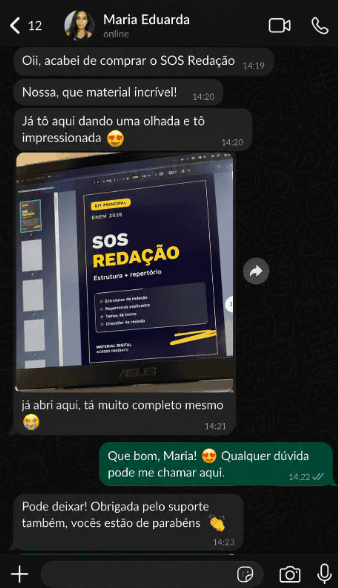 Print enviado: conversa de Maria Eduarda sobre o SOS Redação