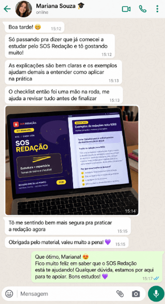 Print enviado: conversa de Mariana Souza sobre o SOS Redação